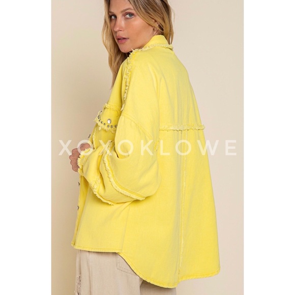 POL Sunshine Yellow Studded Denim Twill Shacket - Picture 9 of 10